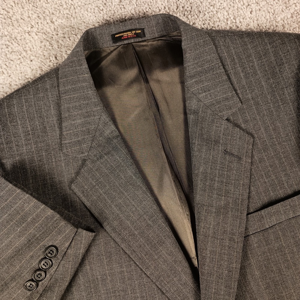 Vintage David Barry 42R 36x29 Men's Suit Grey 4 Color Pinstripe‎ Wool Blend